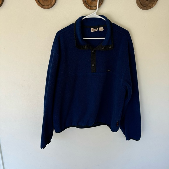 Vintage Woolrich blue fleece T snap quarter snap crop pullover size XL - Picture 1 of 8